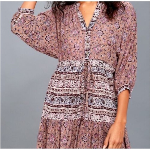 Billabong Marry Mine Floral Oversized Boho Babydoll Mini Swing Dress - Picture 1 of 9